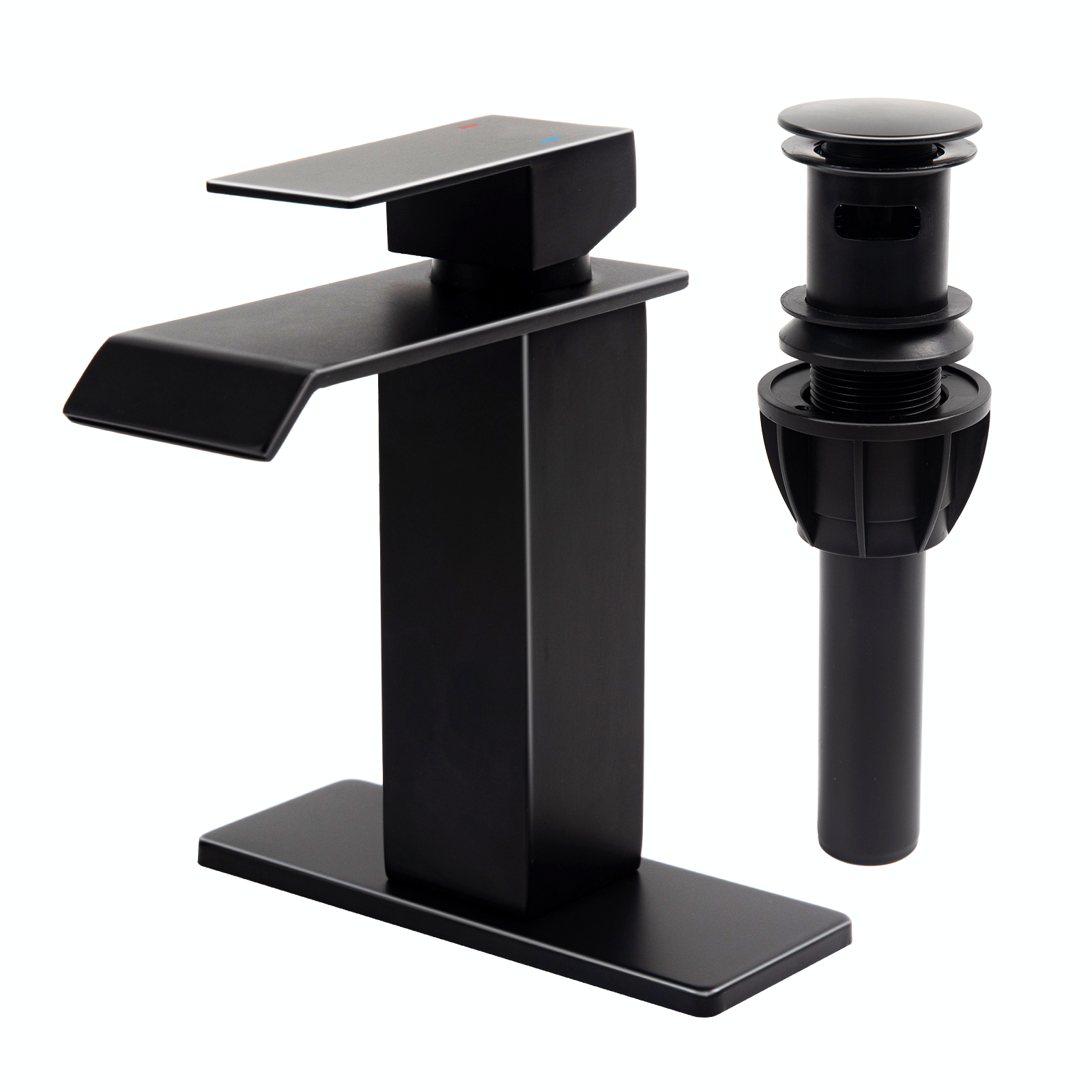 Besdor Waterfall Bathroom Faucet Single Hole 304 Stainless Steel Matte Black